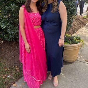 Hot pink house of indya Lehenga and dupatta with Gold Trim